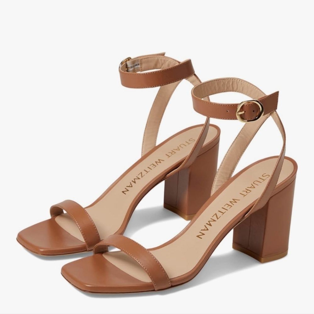 Stuart Weitzman Tan Leather Block Heel Sandals